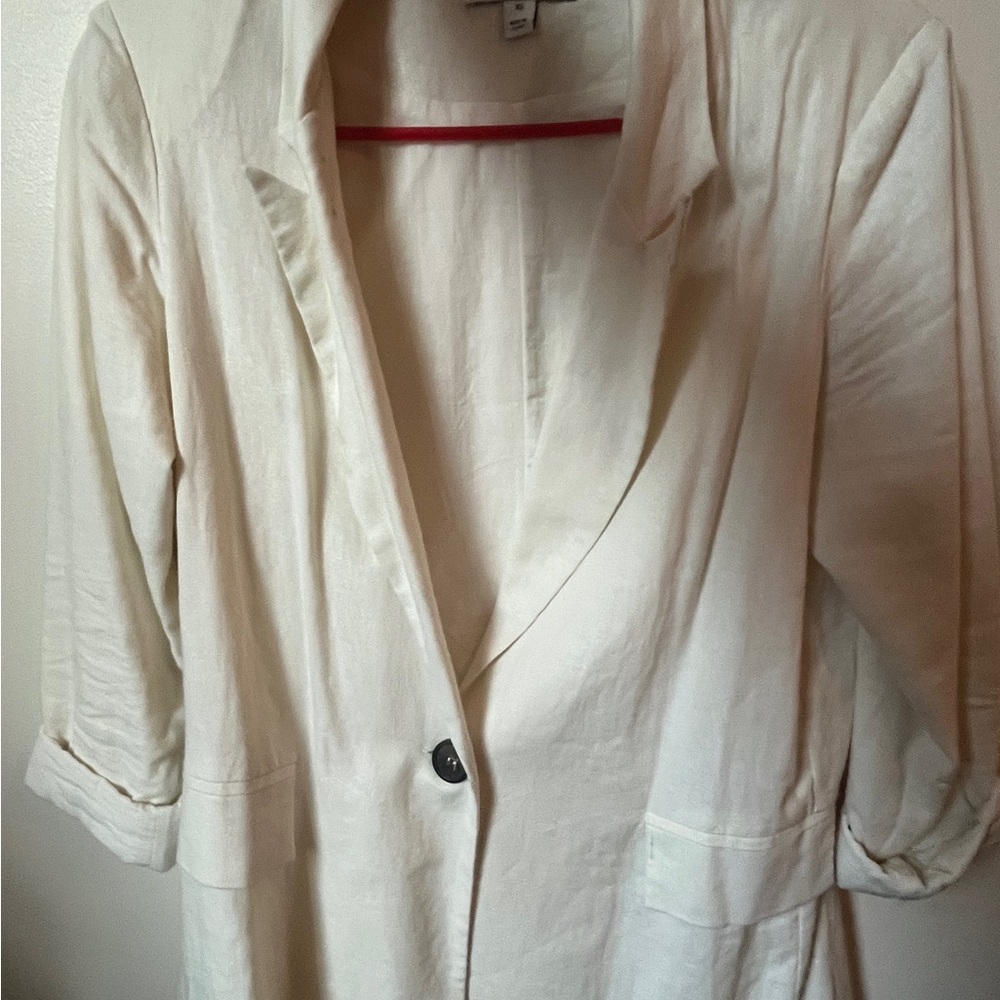 Cream Linen Blazer with Button Detail